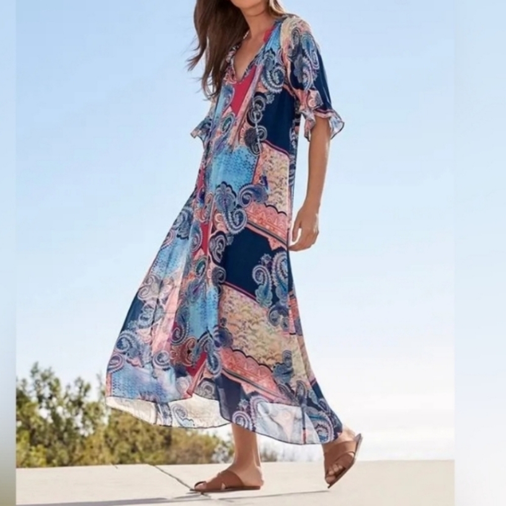Johnny Was Cordelia Easy Midi Dress Paisley Coastal Sz 1X - Picture 2 of 16